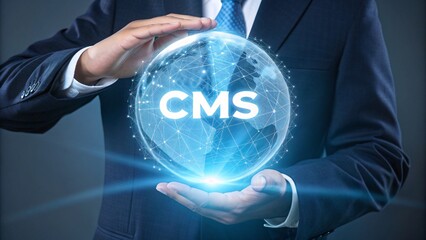 Elegant businessman presents CMS solution offering global reach and modern technology integration today