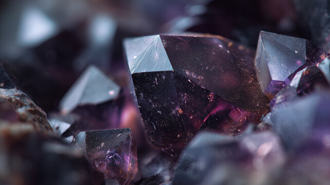 Amethyst crystals cluster close up
