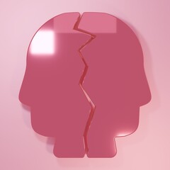 Pink Bipolar disorder icon isolated on pink background. Minimalism concept. 3D render illustration