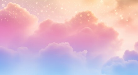 Dreamy pastel sky with fluffy clouds and subtle sparkles