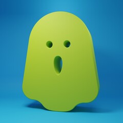 Fototapeta premium Green Ghost icon isolated on blue background. Happy Halloween party. Minimalism concept. 3D render illustration
