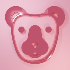 Pink Bear head icon isolated on pink background. Minimalism concept. 3D render illustration