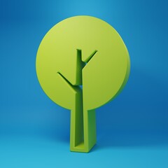 Green Tree icon isolated on blue background. Forest symbol. Minimalism concept. 3D render illustration