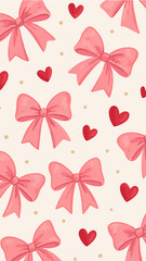Pink Ribbon Bow and Red Heart Seamless Wallpaper