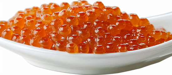 Red caviar in a white bowl.