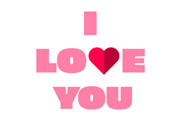 I Love You pink typography with red heart symbol on isolated background. Bold romantic lettering perfect for Valentine's Day, love cards and relationship designs. High resolution PNG