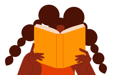 Flat vector illustration of a woman reading a book. Concept of education, knowledge, self-learning, bookworm lifestyle, studying, and personal growth. Colorful character design. High resolution PNG