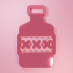 Pink Whiskey bottle icon isolated on pink background. Minimalism concept. 3D render illustration