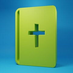 Fototapeta premium Green Holy bible book icon isolated on blue background. Minimalism concept. 3D render illustration