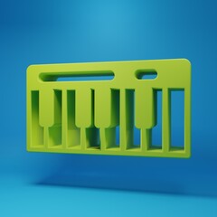 Green Music synthesizer icon isolated on blue background. Electronic piano. Minimalism concept. 3D render illustration