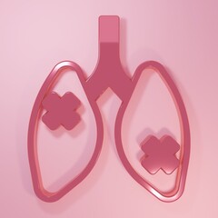 Pink Disease lungs icon isolated on pink background. Minimalism concept. 3D render illustration