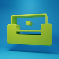 Green Armchair icon isolated on blue background. Minimalism concept. 3D render illustration