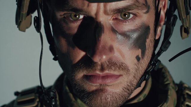 Intense soldier preparation showcasing tactical gear and combat readiness in a training environment