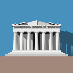 Obraz premium White ancient temple with columns against a blue sky.