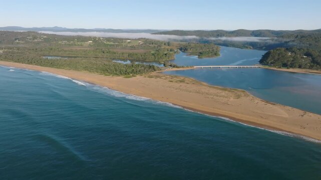 Drone shot of north end of Tathra beach, NSW, Australia