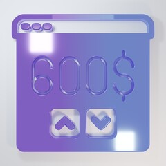 Purple-blue Monitor with dollar icon isolated on grey background. Sending money around the world, money transfer, online banking, financial transaction. Minimalism concept. 3D render illustration