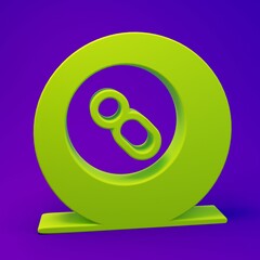 Green Billiard pool snooker ball with number 8 icon isolated on purple-blue background. Minimalism concept. 3D render illustration