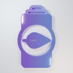 Purple-blue Eco nature leaf and battery icon isolated on grey background. Energy based on ecology saving concept. Minimalism concept. 3D render illustration