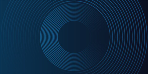 Abstract blue glowing geometric lines on dark blue background. Modern shiny blue circle lines pattern. Futuristic technology concept. Suit for cover, poster, banner, header, website.