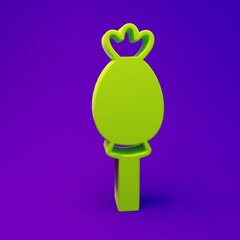 Green Opium poppy icon isolated on purple-blue background. Poppy Papaver somniferum flower seed head. Minimalism concept. 3D render illustration
