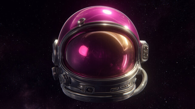 Purple astronaut helmet in space with stars - Powered by Adobe