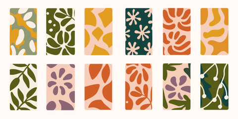 Flower doodle background art vector set. Botanical and leaves abstract shape doodle art for print, wallpaper, home decoration.