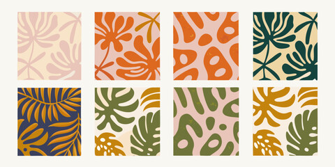 Flower doodle background art vector set. Botanical and leaves abstract shape doodle art for print, wallpaper, home decoration.