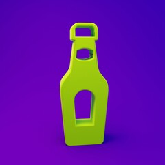 Green Champagne bottle icon isolated on purple-blue background. Merry Christmas and Happy New Year. Minimalism concept. 3D render illustration