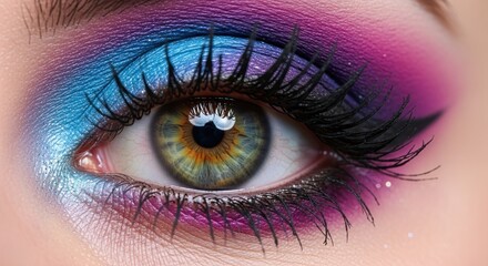 Obraz premium Close-up of eye with vibrant, colorful makeup