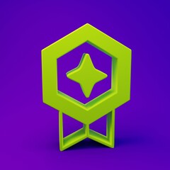 Green Game rating with medal icon isolated on purple-blue background. Level results for game. Minimalism concept. 3D render illustration