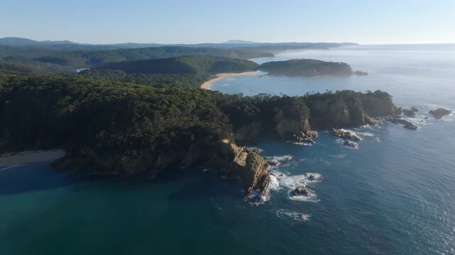 Drone shot of the stunning coastline near Tathra, NSW, Australia