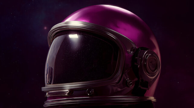 Purple astronaut helmet in space