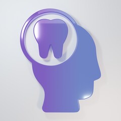 Purple-blue Toothache icon isolated on grey background. Minimalism concept. 3D render illustration