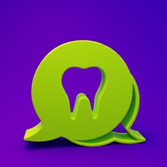 Green Tooth icon isolated on purple-blue background. Tooth symbol for dentistry clinic or dentist medical center and toothpaste package. Minimalism concept. 3D render illustration