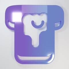 Purple-blue Piece of bread with honey icon isolated on grey background. Toast with jam or honey. Minimalism concept. 3D render illustration