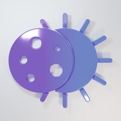 Purple-blue Eclipse of the sun icon isolated on grey background. Total sonar eclipse. Minimalism concept. 3D render illustration
