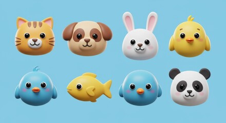Cute 3D cartoon style animal icons
