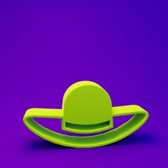 Green Elegant women hat icon isolated on purple-blue background. Minimalism concept. 3D render illustration