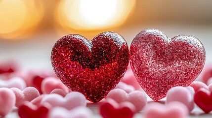 Obraz premium Two sparkling hearts, a symbol of affection.