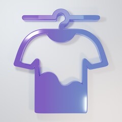 Obraz premium Purple-blue Drying clothes icon isolated on grey background. Clean shirt. Wash clothes on a rope with clothespins. Clothing care and tidiness. Minimalism concept. 3D render illustration