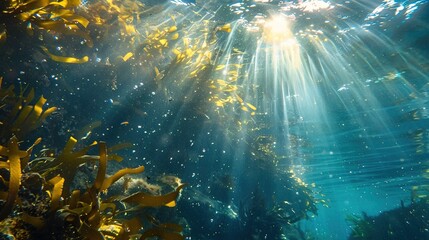 Fototapeta premium Seaweed and Sunlight: Marine Photosynthesis, Coastal Ecosystems, and the Vital Role of Sunlight in Seaweed Growth and Ocean Health