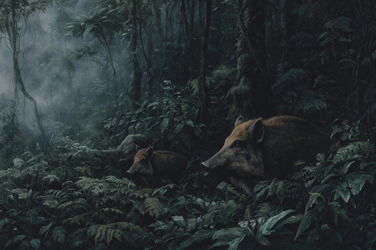 wild boar walking in the forest - Powered by Adobe