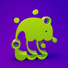 Green Tsunami icon isolated on purple-blue background. Flood disaster. Stormy weather by seaside, ocean or sea wave or tsunami. Minimalism concept. 3D render illustration