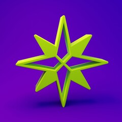 Green Wind rose icon isolated on purple-blue background. Compass icon for travel. Navigation design. Minimalism concept. 3D render illustration