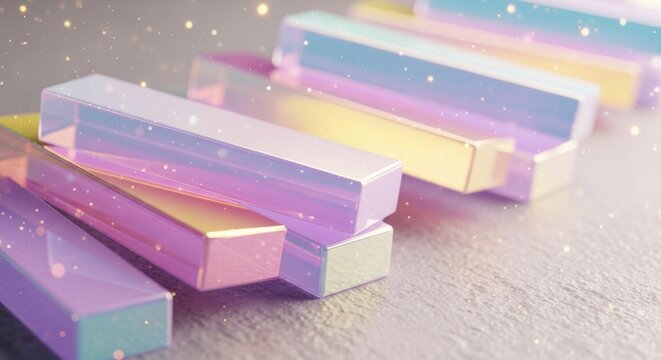 Pastel rainbow gradient boxes with subtle sparkle and soft focus
