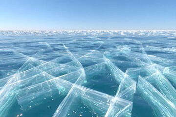Frozen sea, clear ice shards on water