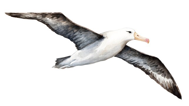 Set of albatros Watercolor Illustration Set. Hand-Drawn Realistic white and Black albatros Collection. sea Birds on White Background.