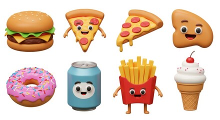 Playful 3D cartoon style food icons