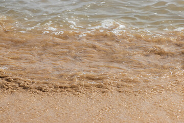 The water is brown and has a lot of bubbles
