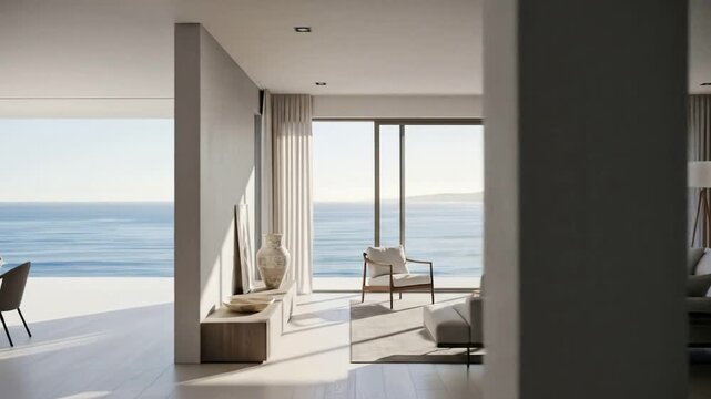 Serene Living Room Overlooking Calming Ocean View: Coastal Home Interior